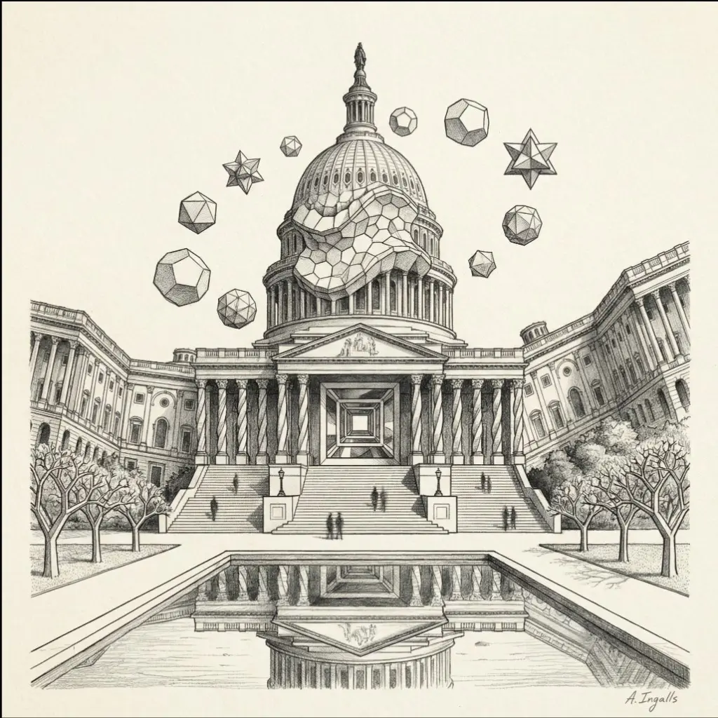 Architectural sketch of the Capitol in an alternate reality by Amy Ingalls